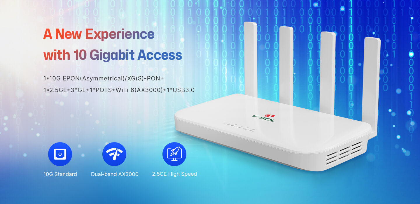 2.5GE+3GE+1POTS+1USB3.0+WiFi 6 HGU ONT Model: HG3110AX Spec: 1*10G EPON(Asymmetrical) / XG(S)-PON+1*2.5GE+3*GE+1*POTS+WiFi 6(AX3000)+1*USB3.0 Weight: 425g 2.5GE+3GE+1POTS+1USB3.0+WiFi 6 HGU ONT Model: HG3110AX Spec: 1*10G EPON(Asymmetrical) / XG(S)-PON+1*2.5GE+3*GE+1*POTS+WiFi 6(AX3000)+1*USB3.0 Weight: 425g