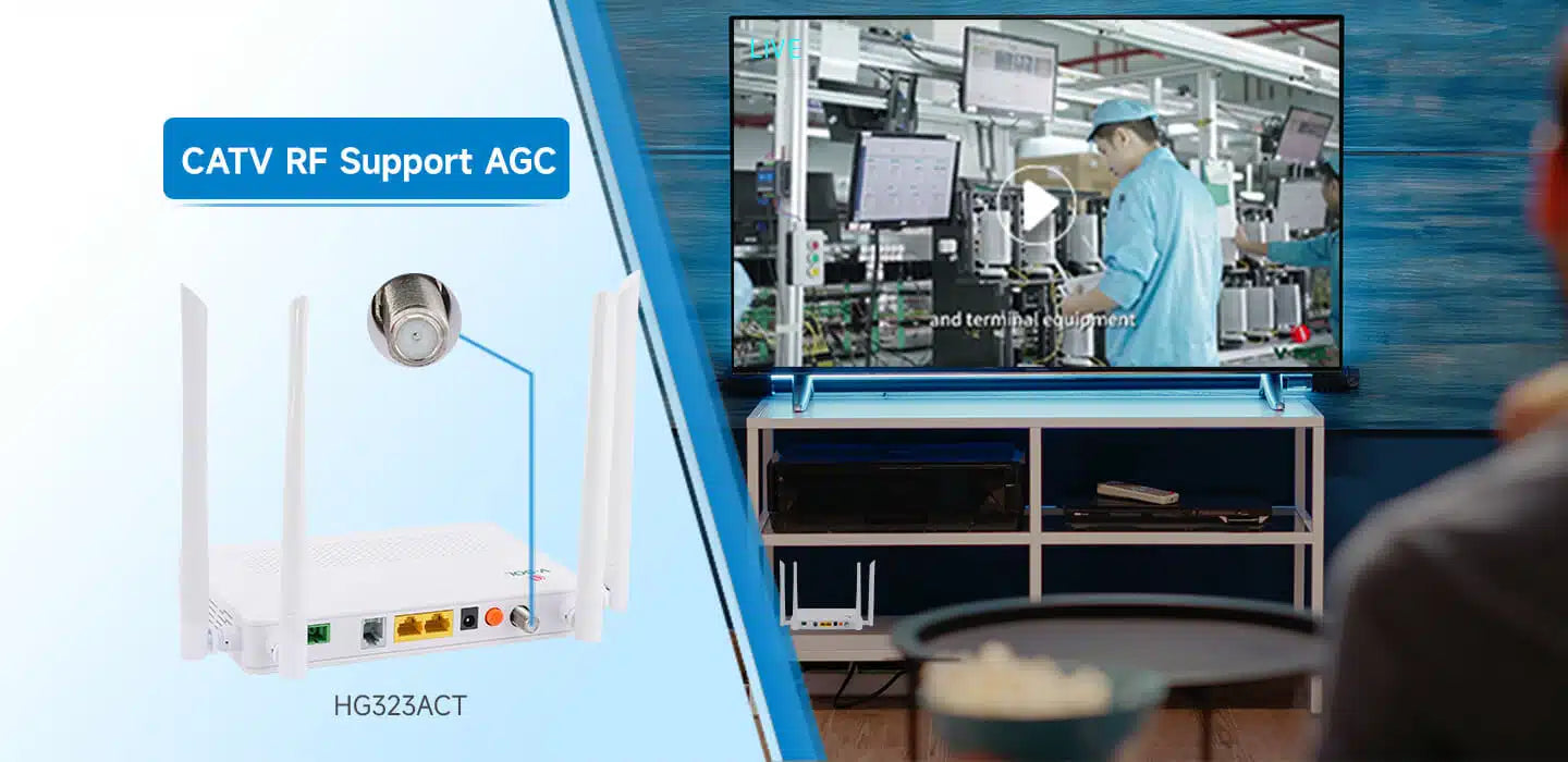 2GE+1POTS+WiFi 5+CATV HGU Model: HG323ACT Spec: 2*GE+1POTS+WiFi 5+USB 3.0+CATV Weight: 345g 2GE+1POTS+WiFi 5+CATV HGU Model: HG323ACT Spec: 2*GE+1POTS+WiFi 5+USB 3.0+CATV Weight: 345g