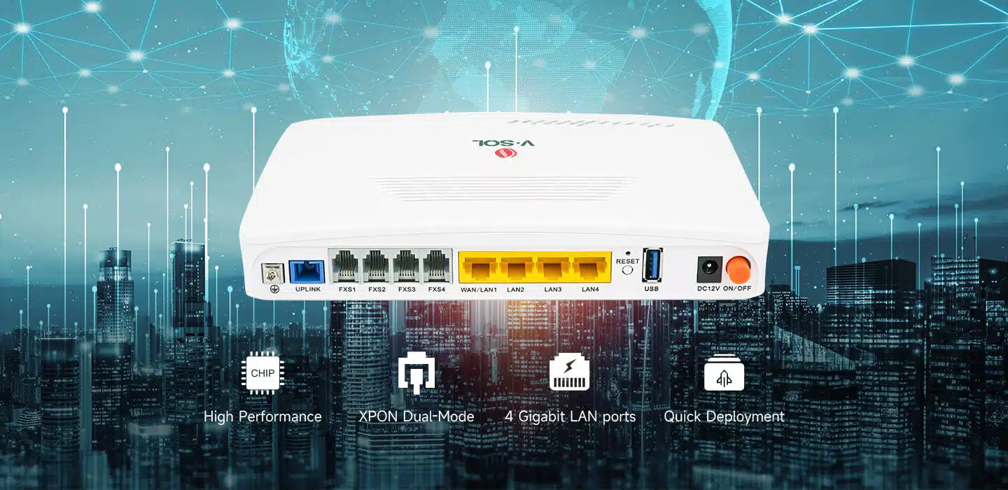 1GPON+4GE+4POTS ICT Model: ICT3310D-4G4S Spec: 4*GE+4POTS 1GPON+4GE+4POTS ICT Model: ICT3310D-4G4S Spec: 4*GE+4POTS