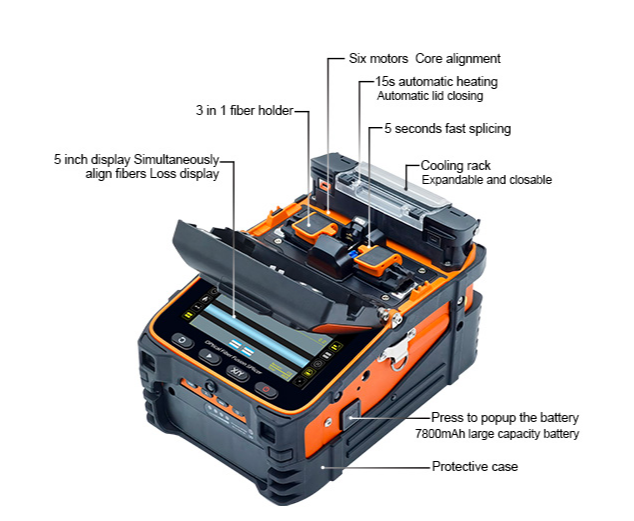 Experience high-end luxury with the Signalfire Fiber Splicer AI-9, a cutting-edge automatic fiber welding machine with advanced features like six-motor fiber core alignment, optical power, and red light detection. Enjoy fast welding and heating, high-resolution LCD screen, and exceptional performance in harsh environments Experience high-end luxury with the Signalfire Fiber Splicer AI-9, a cutting-edge automatic fiber welding machine with advanced features like six-motor fiber core alignment, optical power, and red light detection. Enjoy fast welding and heating, high-resolution LCD screen, and exceptional performance in harsh environments