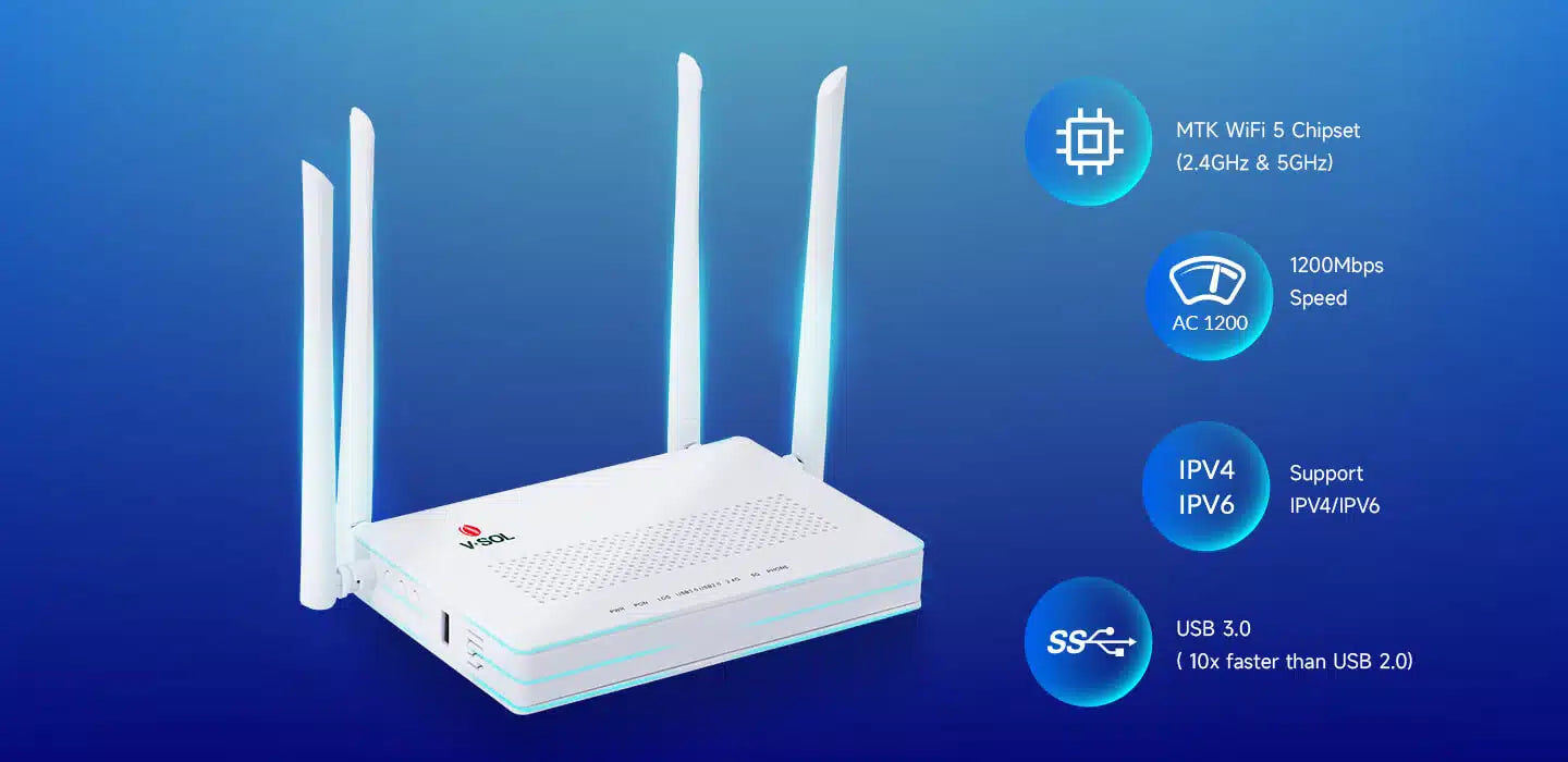 4GE+WiFi 5+1USB ONT Model: V2804AC-Z Spec: 4*GE+WiFi 5+USB 3.0 4GE+WiFi 5+1USB ONT Model: V2804AC-Z Spec: 4*GE+WiFi 5+USB 3.0
