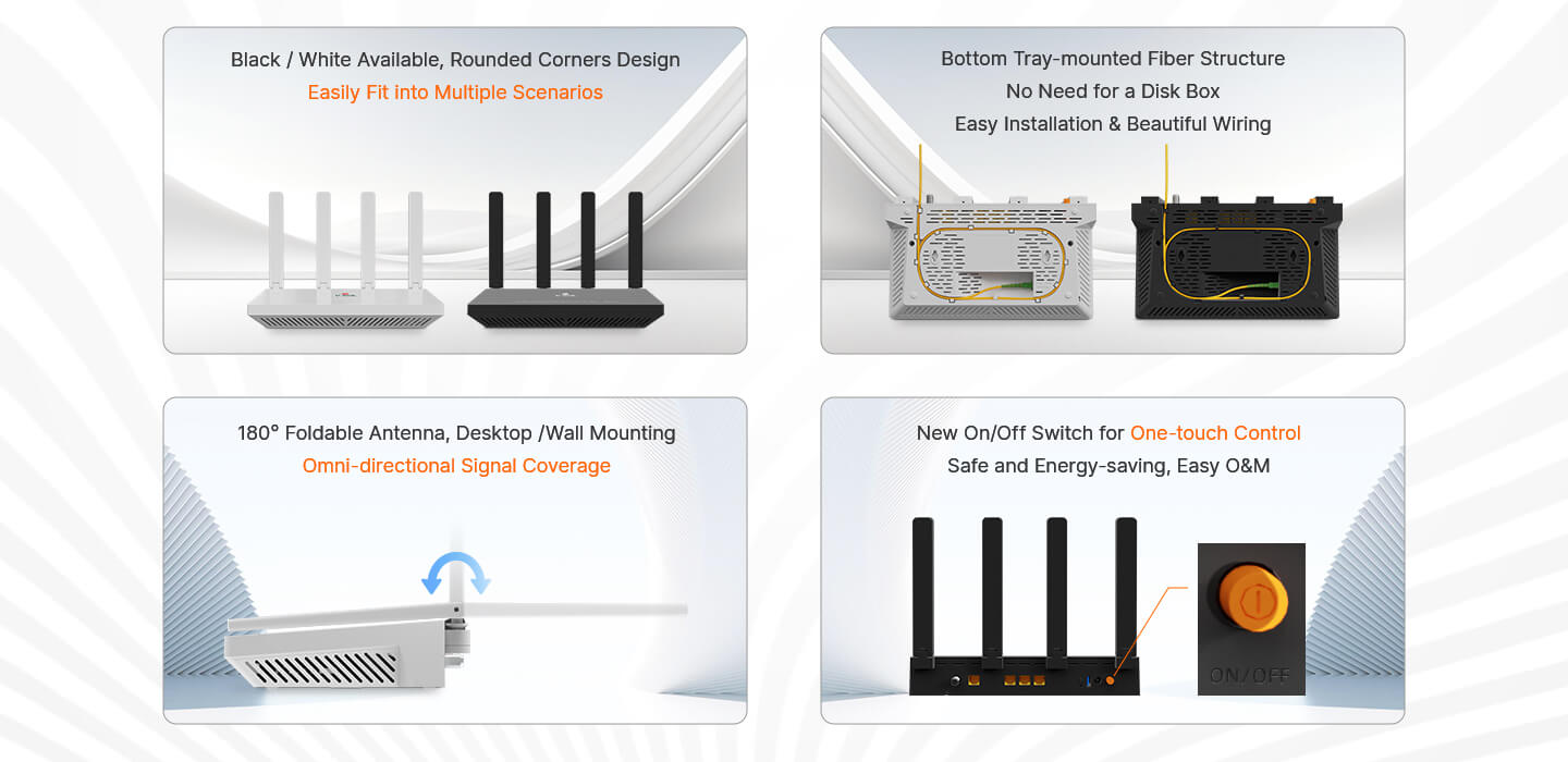 1XPON+4GE+1USB3.0+CATV+WiFi6 HGU ONT Model: V2804AX15T Spec: 1*XPON+4*GE+WiFi6(AX1500)+1*USB3.0+CATV Weight: 450g 1XPON+4GE+1USB3.0+CATV+WiFi6 HGU ONT Model: V2804AX15T Spec: 1*XPON+4*GE+WiFi6(AX1500)+1*USB3.0+CATV Weight: 450g