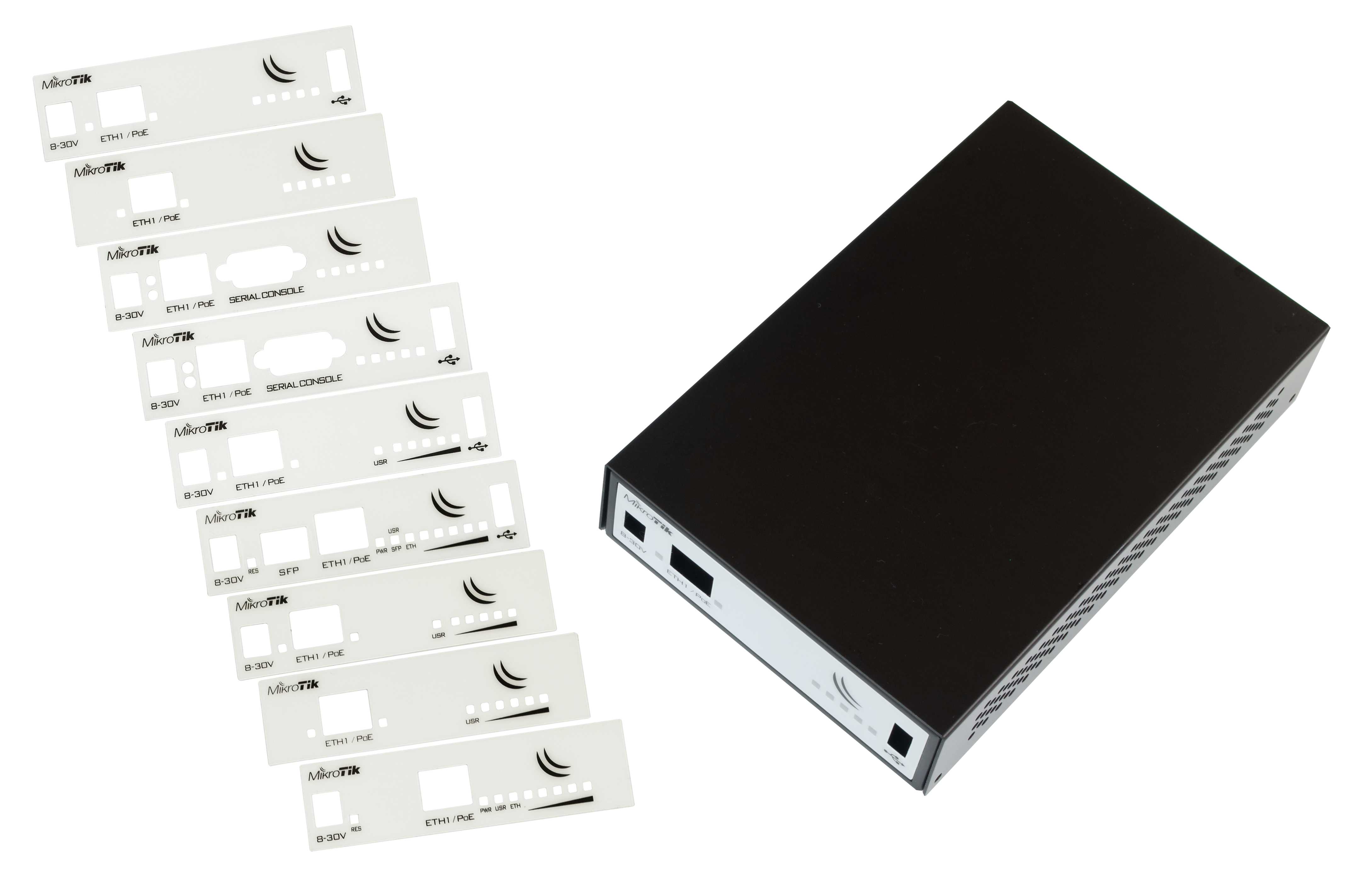 Protect and customize your Mikrotik devices with the CA411-711, a versatile black aluminium indoor case compatible with RB411, RB911, RB912, and RB922 series. Includes interchangeable front panels for a perfect fit. Available at Ultratech office, Arthoride dealership in Pakistan