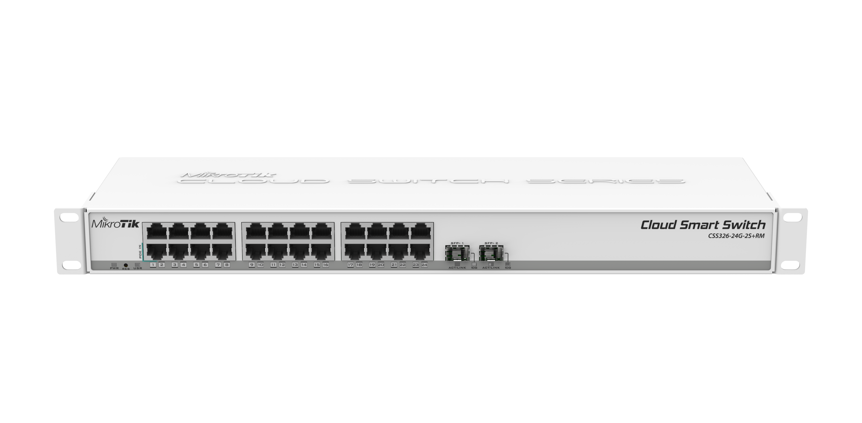 CSS326-24G-2S+RM SwOS powered 24 port Gigabit Ethernet switch with two SFP+ ports in 1U rackmount case