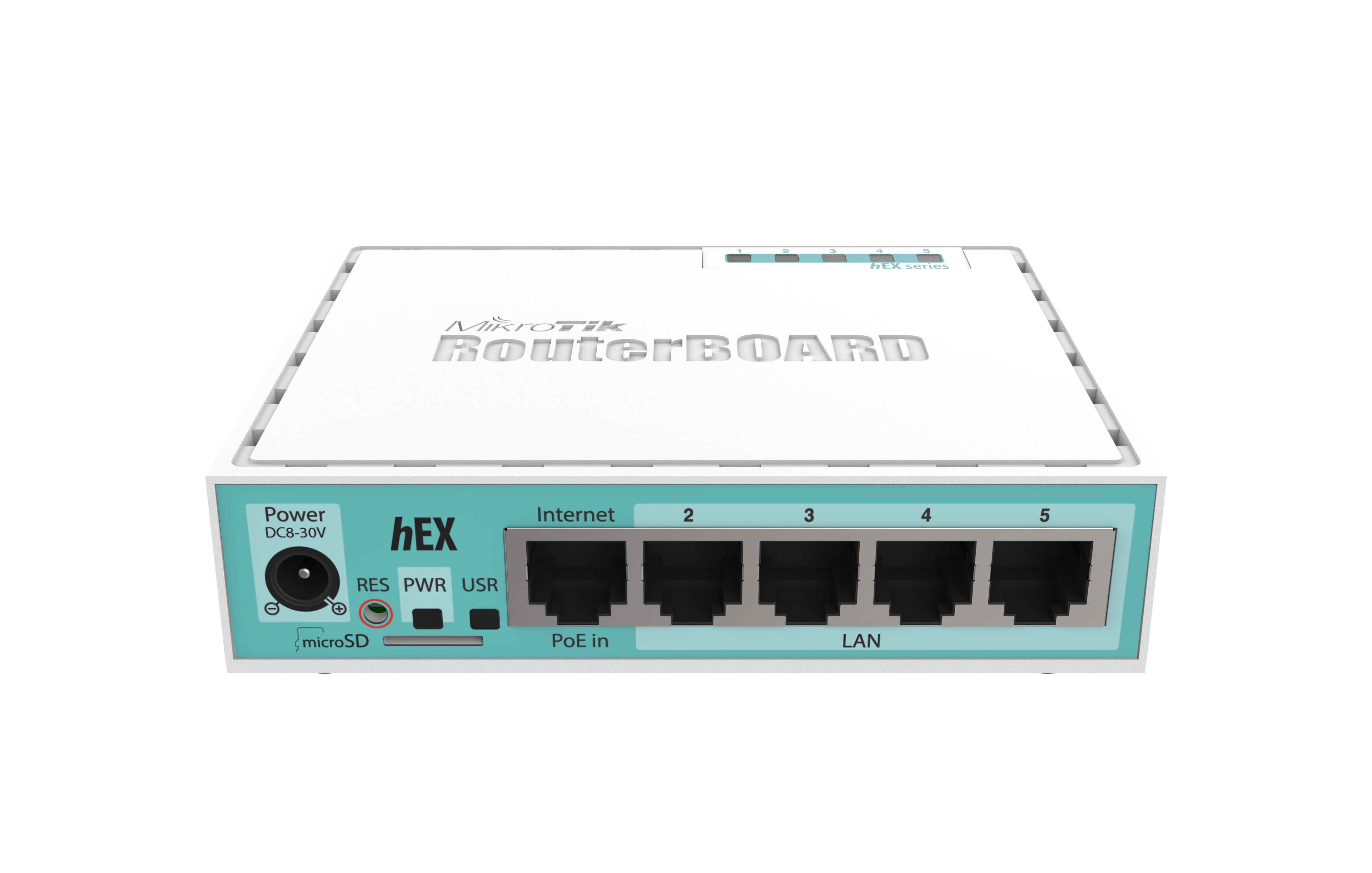 Compact and powerful, the hEX is a 5-port Gigabit Ethernet router perfect for wired networks. With a fast dual-core CPU and 256MB RAM, it supports advanced configurations and features like IPsec hardware encryption and The Dude server package. Plus, a full-size USB port and microSD slot offer flexible storage options