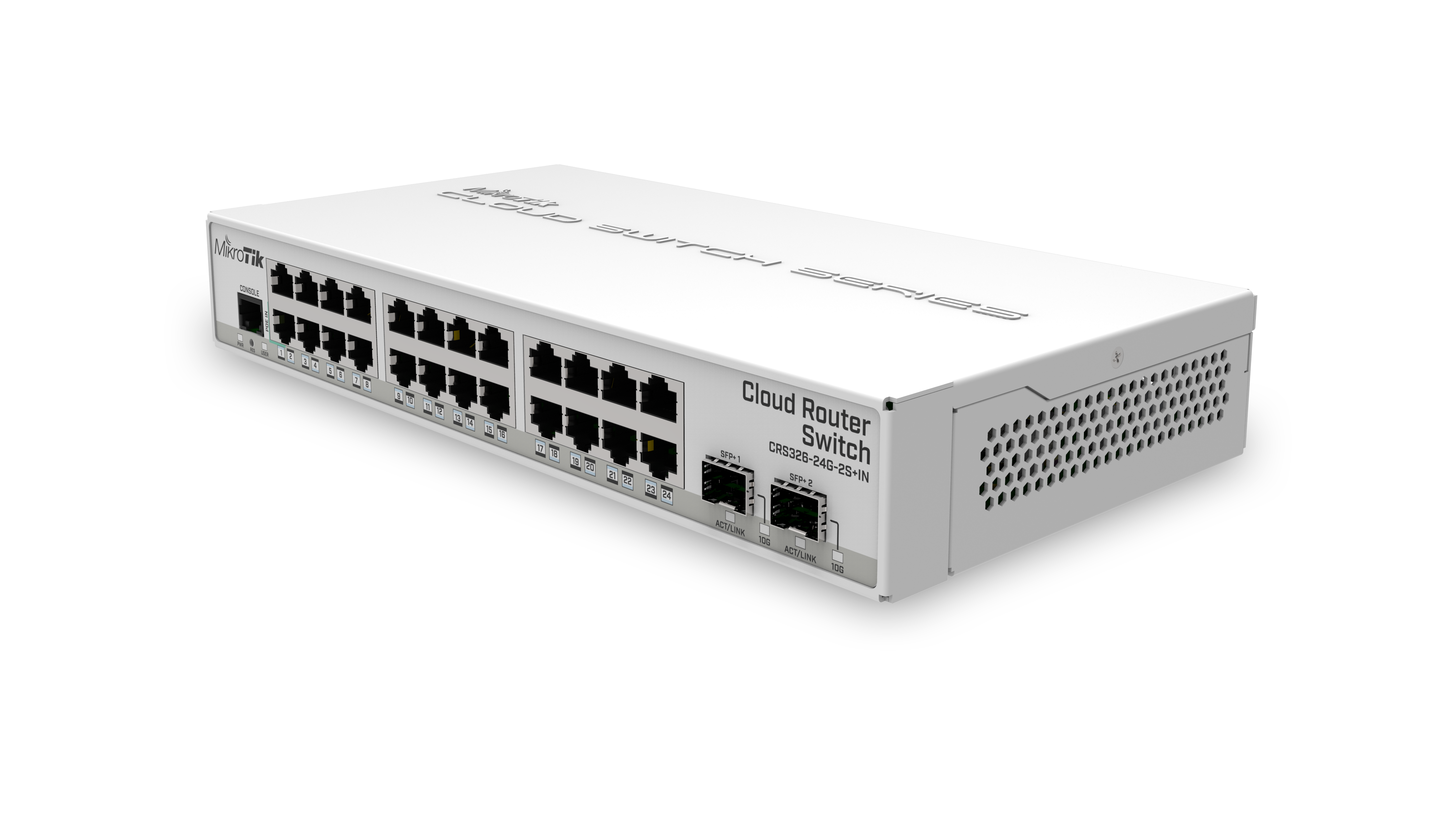 CRS326-24G-2S+IN 24 Gigabit ports, 2 SFP+ cages and a desktop case – server room power for your home!