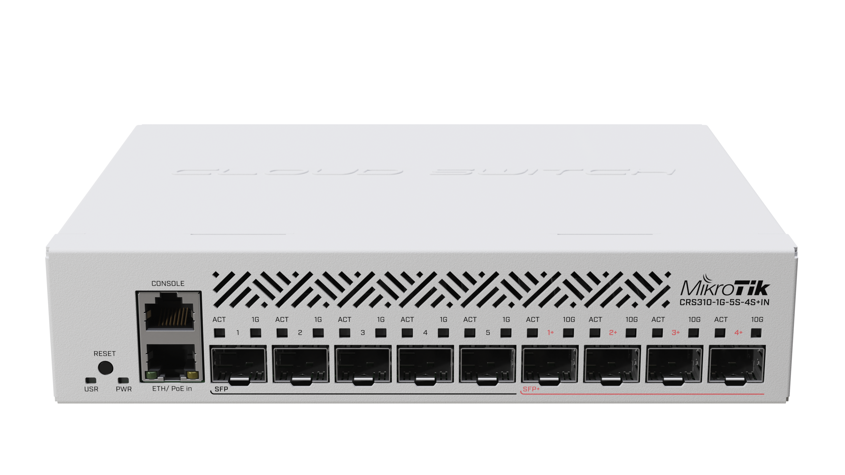 CRS310-1G-5S-4S+IN 10 Gigabit fibre connectivity way over a 100 meters – for small offices or ISPs. Hardware offloaded VLAN-filtering and even some L3 routing on a budget