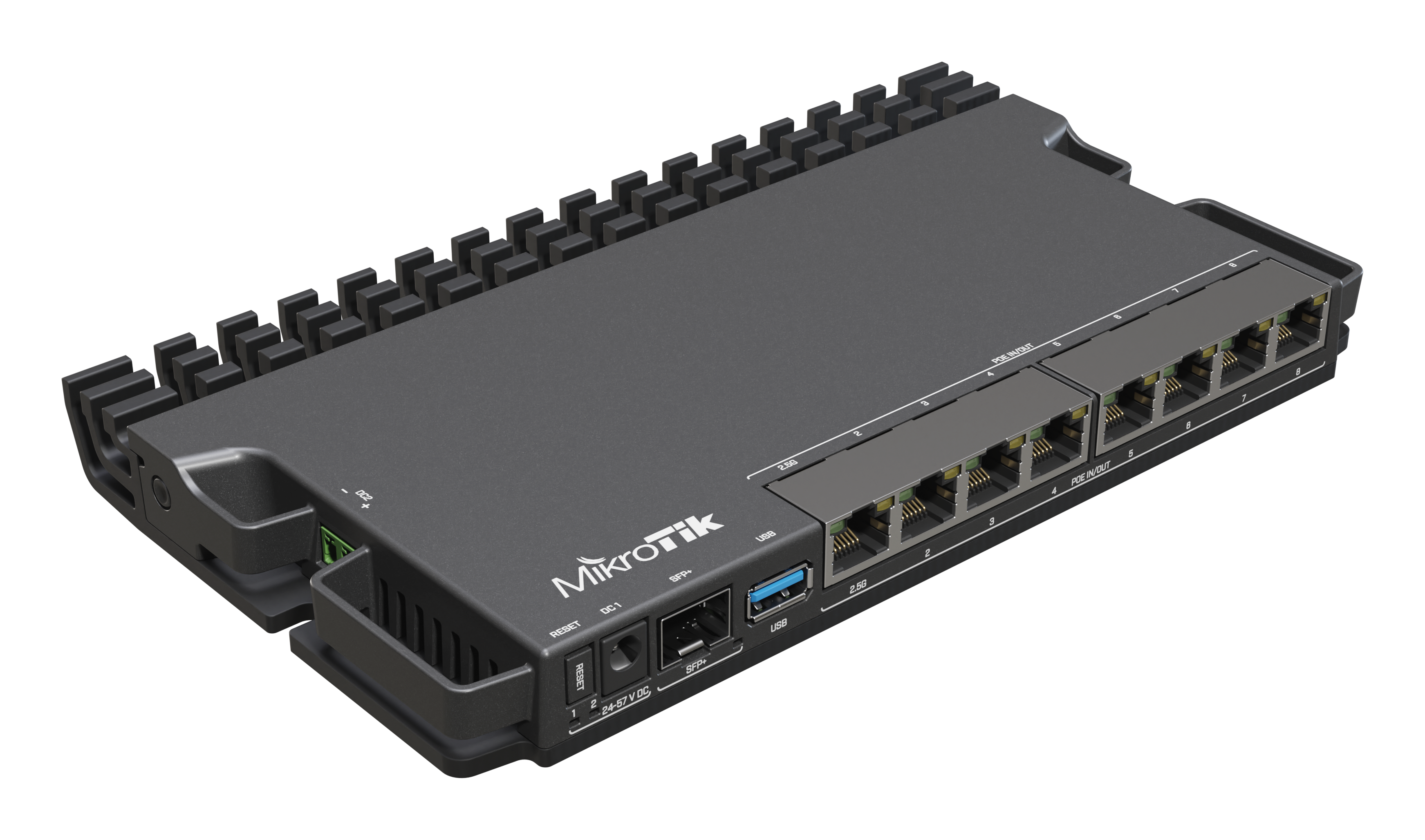 RB5009UPr+S+IN A new version of our popular heavy-duty RB5009 router with PoE-in and PoE-out on all ports. Perfect for small and medium ISPs. 2.5 Gigabit Ethernet & 10 Gigabit SFP+, numerous powering options.