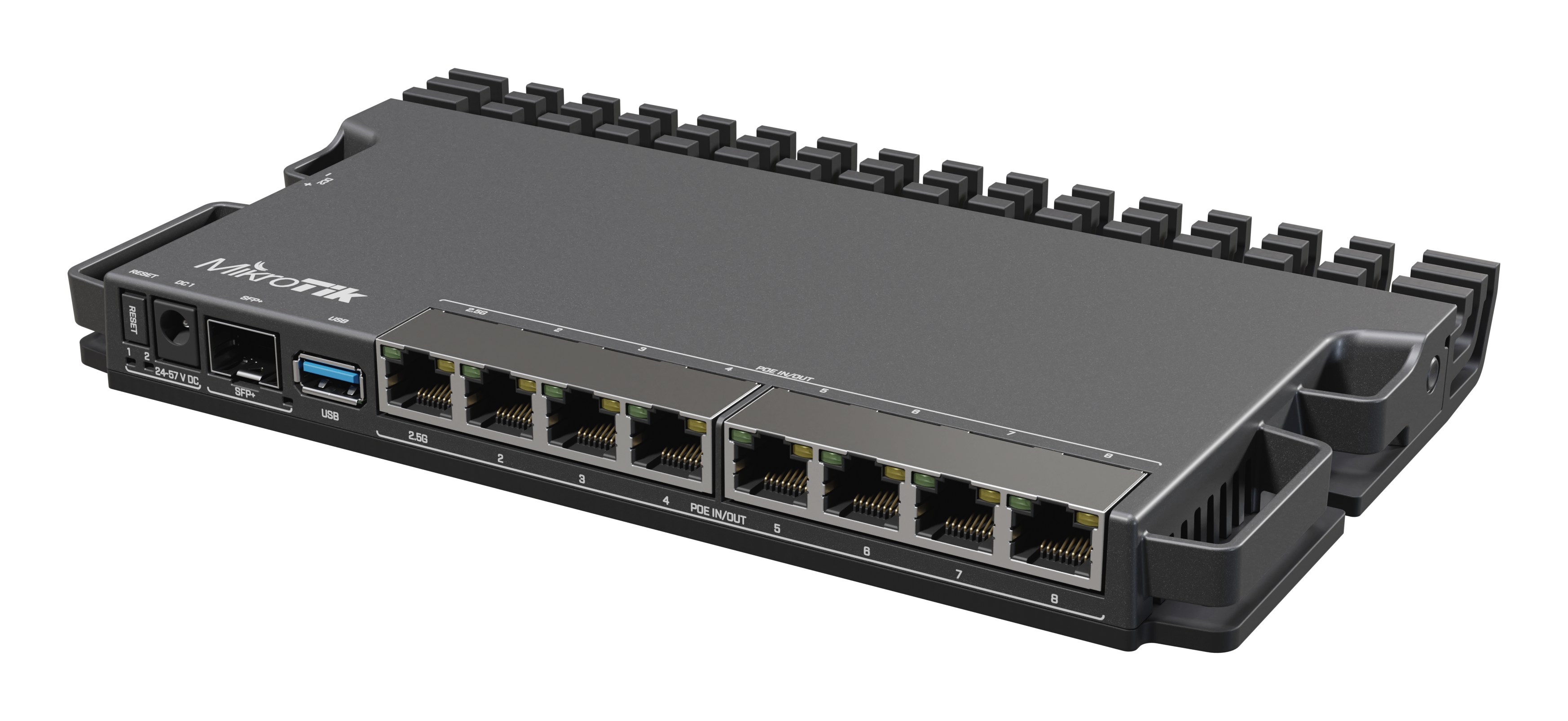 RB5009UPr+S+IN A new version of our popular heavy-duty RB5009 router with PoE-in and PoE-out on all ports. Perfect for small and medium ISPs. 2.5 Gigabit Ethernet & 10 Gigabit SFP+, numerous powering options.