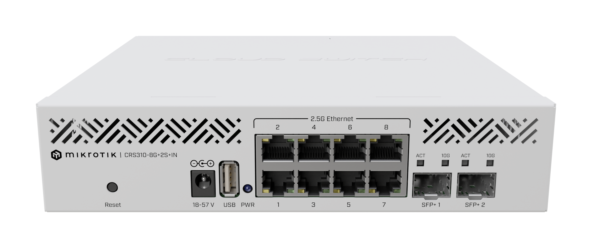 CRS310-8G+2S+IN Take advantage of the blazing fast 2.5/10 Gigabit combo and upgrade your workspace! This switch can utilize the full potential of RouterOS v7: run VLANs, Jumbo frames, link aggregation, ACL rules, and so much more!