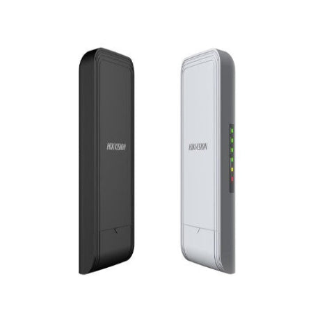 Two Hikvision network cameras shown side by side on a plain white background, one in black and one in silver.