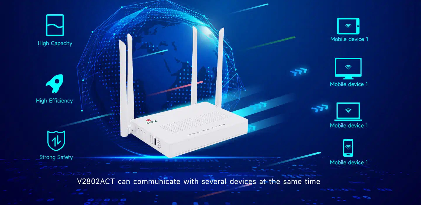 2GE+CATV+USB3.0+WiFi ONU Model: V2802ACT Spec: 2GE+WiFi5+CATV+USB3.0