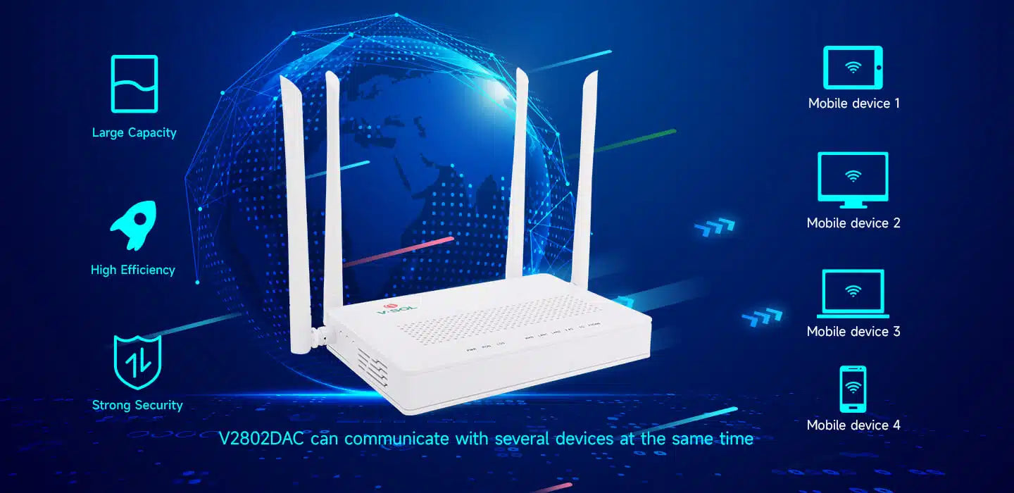 2GE+WiFi 5 ONU Model: V2802DAC Spec: 2*GE+WiFi 5