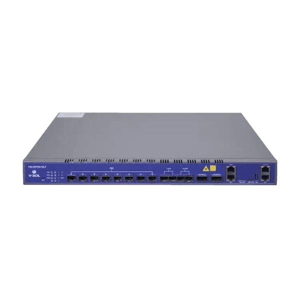 8 Port 10G EPON OLT Model: V3600D8 Spec: 8*10G EPON+2*10GE(SFP+)+2*25GE(SFP28)+2*100GE(QSFP28) Weight: 3.9kg