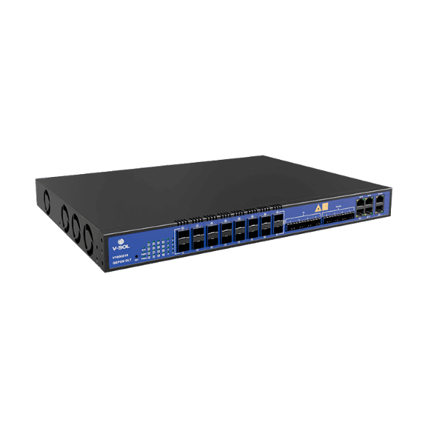 16 Port EPON OLT Model: V1600D16 Spec: 16*EPON,4GE(RJ45)+4*GE(SFP)+4*10GE(SFP+)Dual power modules available in DC/AC ，support hot-swap Weight: 6.5kg