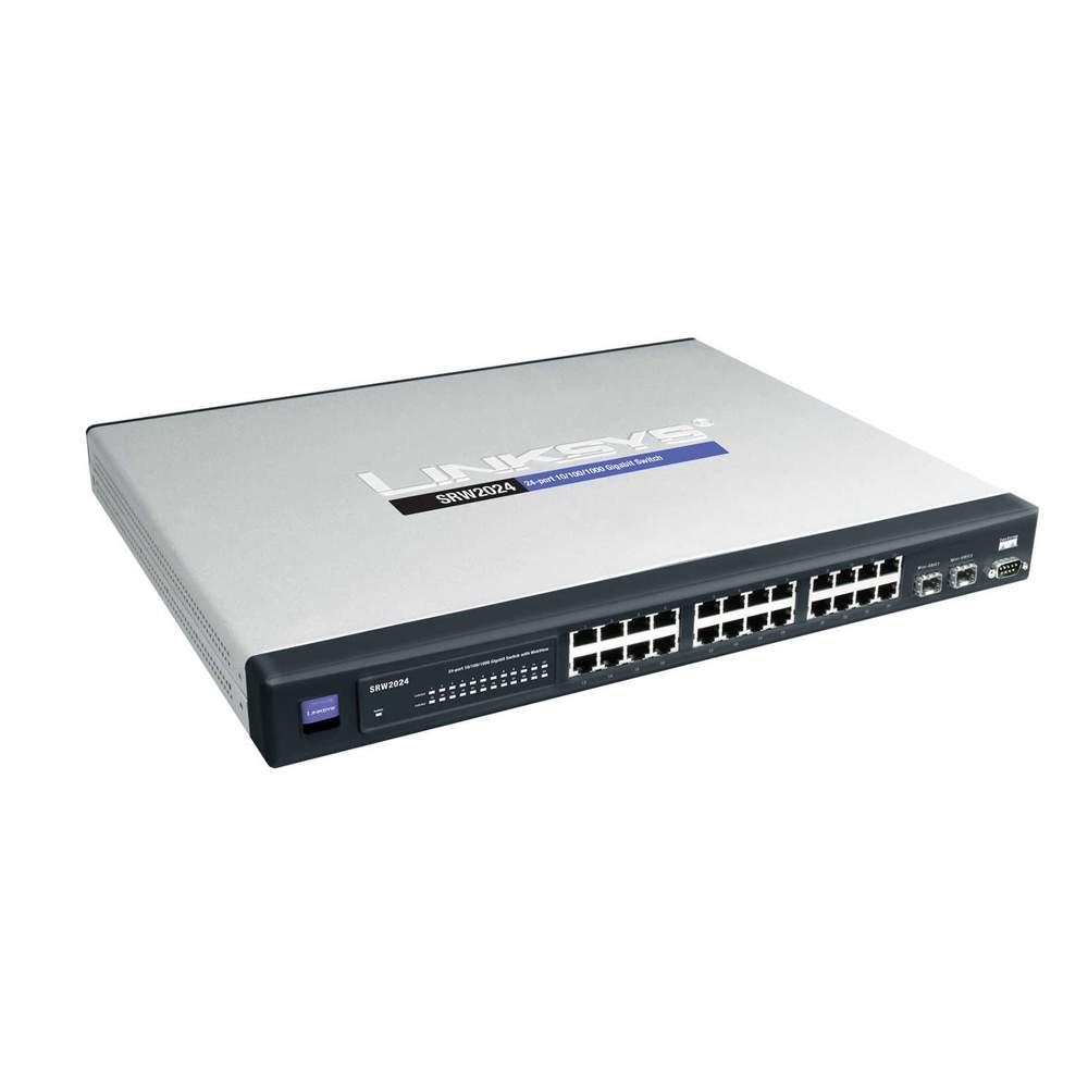 Cisco SF350-24  switch with (24) 10/100 Ethernet ports and (4) fixed 10/100/1000 Ethernet uplink ports & 2 SFP Ports